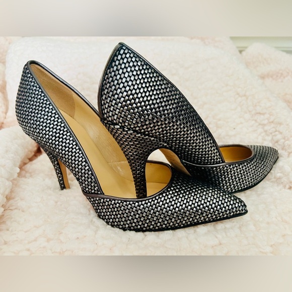 Kate Spade Metallic Gunmetal Woven textured Women's Heels Size 7.5 - Picture 1 of 9